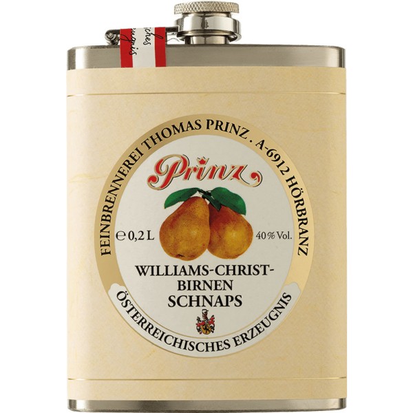 Prinz Williams-Birnen Schnaps im Edelstahl-Flachmann 40% 0,2l
